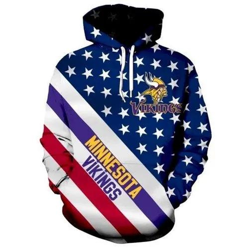 Minnesota Vikings American Flag 3D Hoodie, NFL Hoodie Moonbestprint