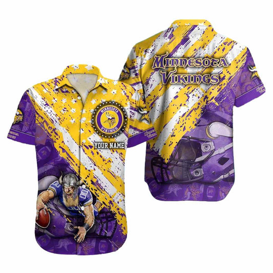 Minnesota Vikings American Flag And Mascot Hawaiian Shirt - Moonbestprint