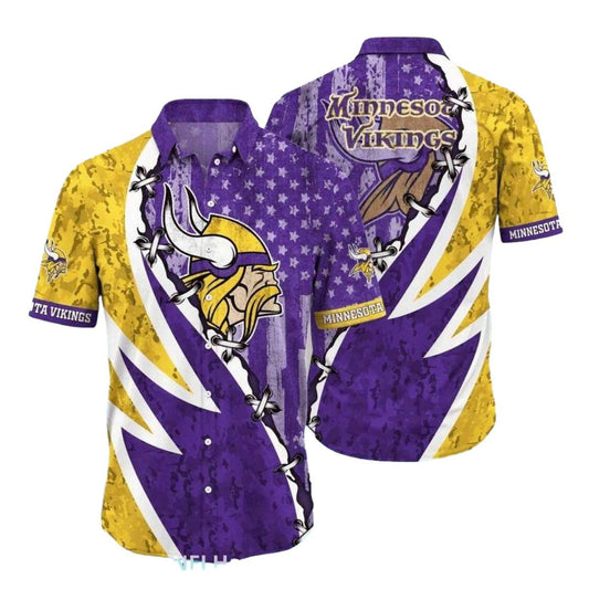 Minnesota Vikings American Flag Bold Design Hawaiian Shirt - Moonbestprint