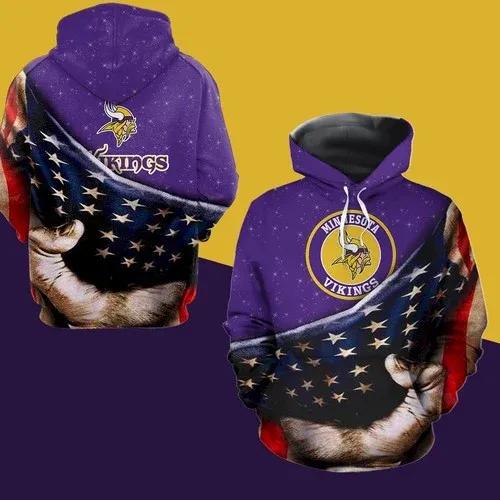 Minnesota Vikings American Flag Hoodie 3D, NFL Hoodie Moonbestprint