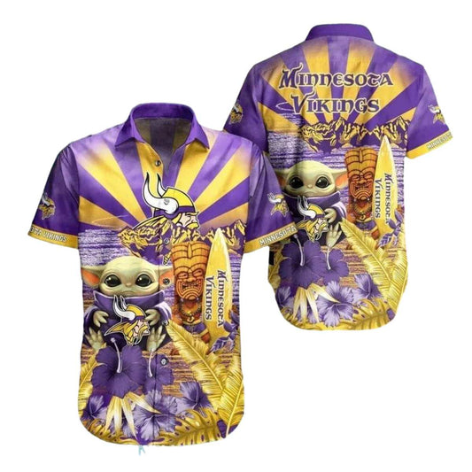 Minnesota Vikings Baby Yoda Hug Logo Lovely Hawaiian Shirt - Moonbestprint