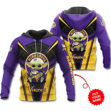 Minnesota Vikings Baby Yoda Personalized 3D Hoodie, NFL Hoodie Moonbestprint