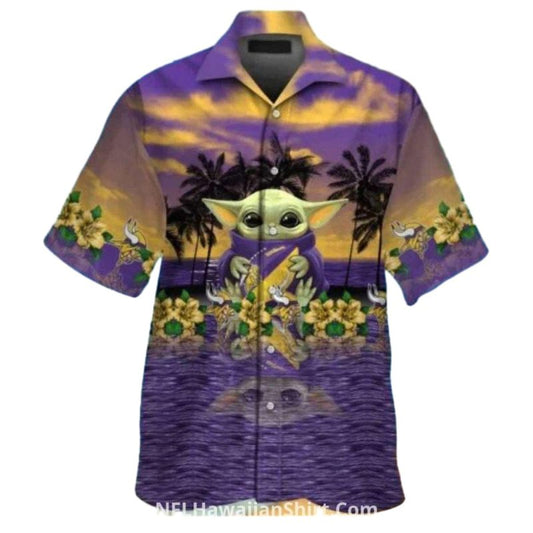 Minnesota Vikings Baby Yoda Sunset Hawaiian Shirt - Moonbestprint