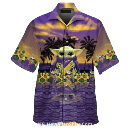 Minnesota Vikings Baby Yoda Sunset Hawaiian Shirt - Moonbestprint
