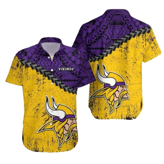 Minnesota Vikings Big Logo Tribal Fusion Sunshine Retro Pattern Hawaiian Shirt - Moonbestprint