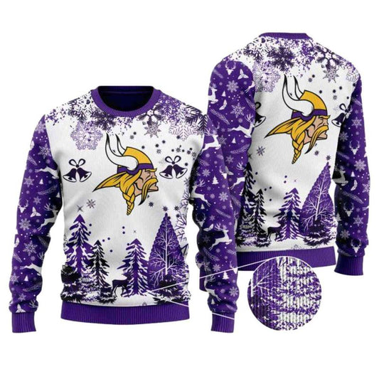 Minnesota Vikings Big Logo Ugly Christmas AOP Sweatshirt - Moonbestprint
