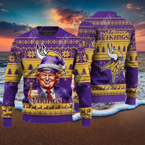 Minnesota Vikings Christmas Donald Trump Ugly Christmas Sweater, NFL Chritsmas Sweater Moonbestprint