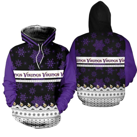 Minnesota Vikings Christmas Pattern Basic Football AOP Hoodie - Moonbestprint