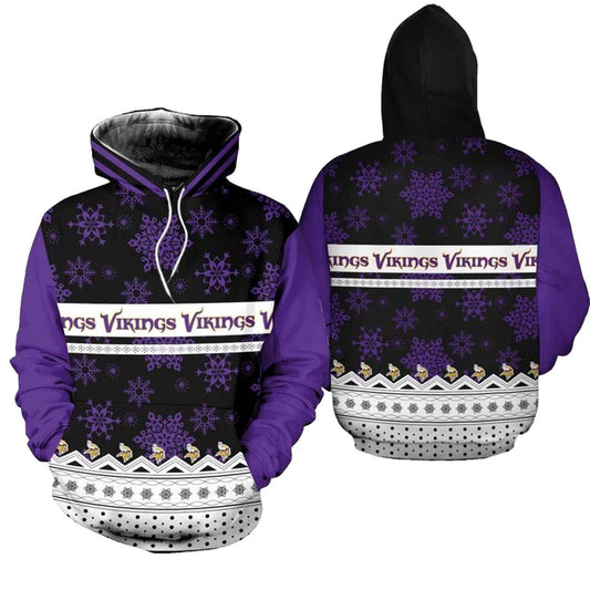Minnesota Vikings Christmas Pattern Basic Football AOP Hoodie - Moonbestprint