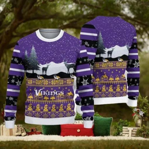 Minnesota Vikings Christmas Reindeers Pattern Knitted Ugly Christmas Sweater, NFL Chritsmas Sweater Moonbestprint