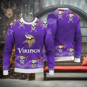 Minnesota Vikings Christmas Skull Ugly Christmas Sweater, NFL Chritsmas Sweater Moonbestprint