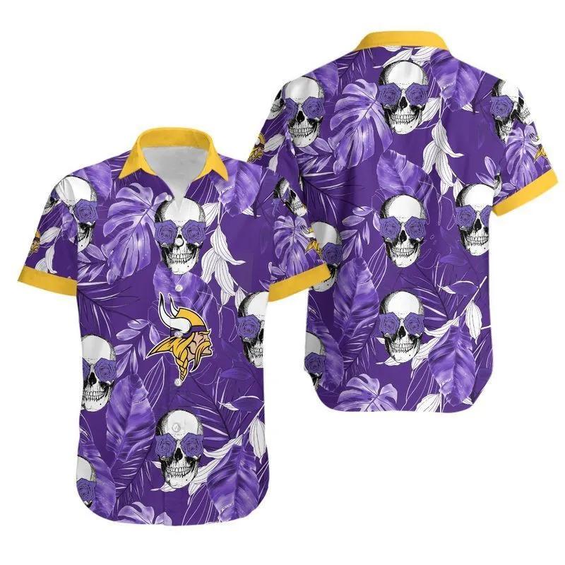 Minnesota Vikings Coconut Leaves And Skulls Hawaiian Shirt, NFL Hawaiian Shirt Moonbestprint