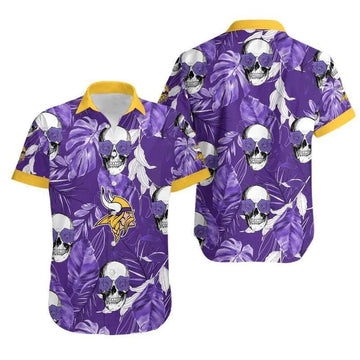 Minnesota Vikings Coconut Leaves And Skulls Hawaiian Shirt, NFL Hawaiian Shirt Moonbestprint