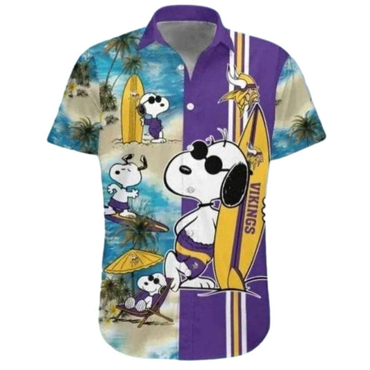 Minnesota Vikings Cool Cartoon Snoopy Surfing Hawaiian Shirt - Moonbestprint