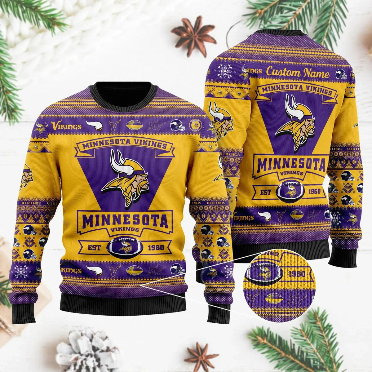 Minnesota Vikings  Custom Name Personalized Ugly Christmas Sweater Moonbestprint