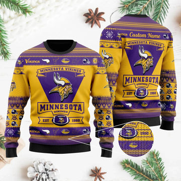 Minnesota Vikings  Custom Name Personalized Ugly Christmas Sweater Moonbestprint