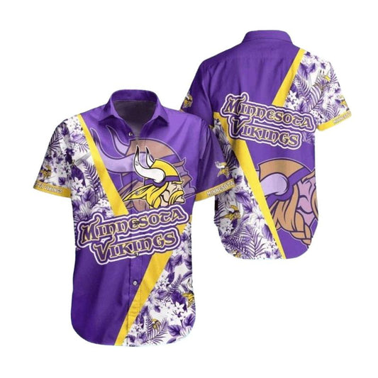 Minnesota Vikings Diagonal Floral Purple Hawaiian Shirt - Moonbestprint