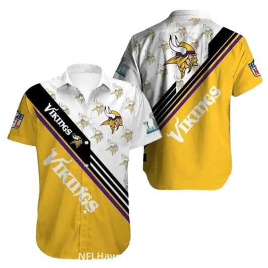 Minnesota Vikings Diagonal Stripe White And Yellow Hawaiian Shirt - Moonbestprint