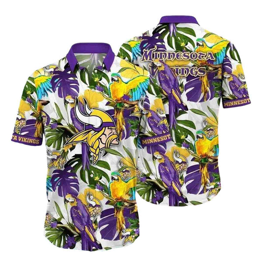 Minnesota Vikings Exotic Birds And Florals Hawaiian Shirt - Moonbestprint