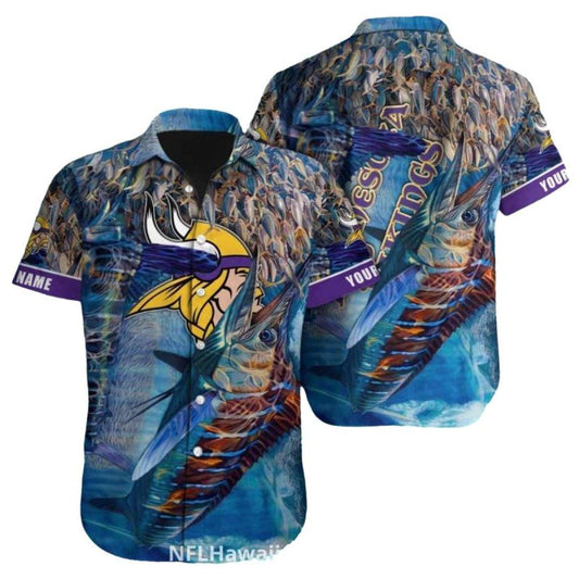 Minnesota Vikings Fishing Marlin Hawaiian Shirt - Moonbestprint