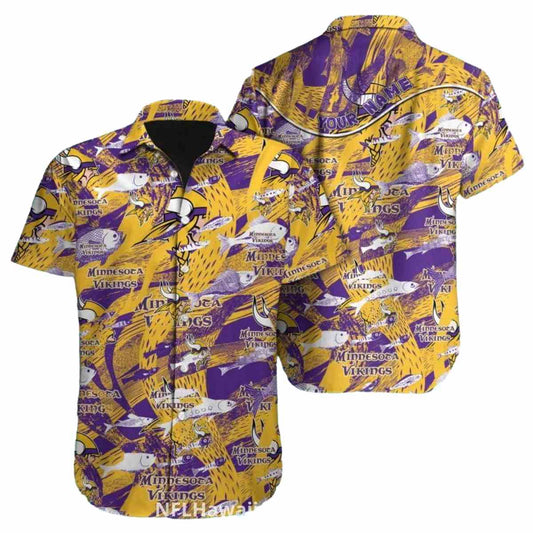 Minnesota Vikings Fishing and Nature Theme Yellow Pattern Hawaiian Shirt - Moonbestprint