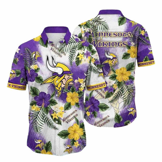 Minnesota Vikings Floral Lei Purple Paradise Hawaiian Shirt - Moonbestprint