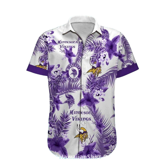 Minnesota Vikings Floral White and Purple Hawaiian Shirt - Moonbestprint