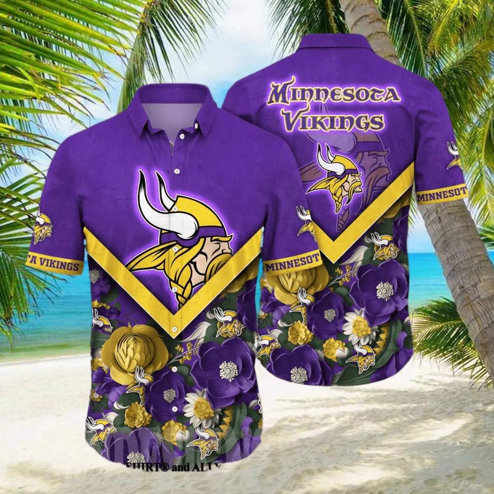 Minnesota Vikings Flower Full Printing Classic Hawaiian Shirt, NFL Hawaiian Shirt Moonbestprint