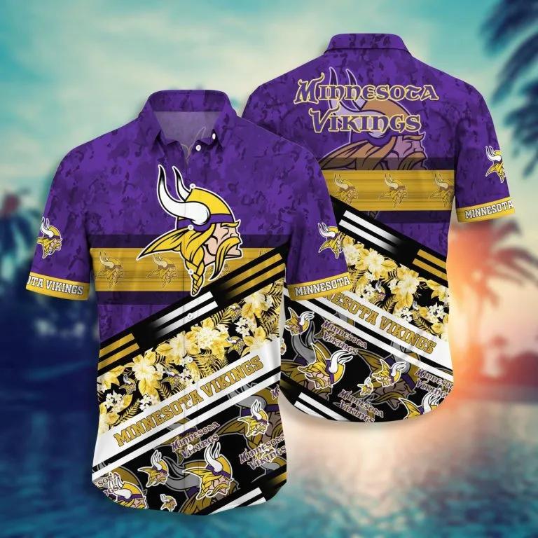 Minnesota Vikings Football Aloha Camo Pattern Hawaiian Shirt, NFL Hawaiian Shirt Moonbestprint