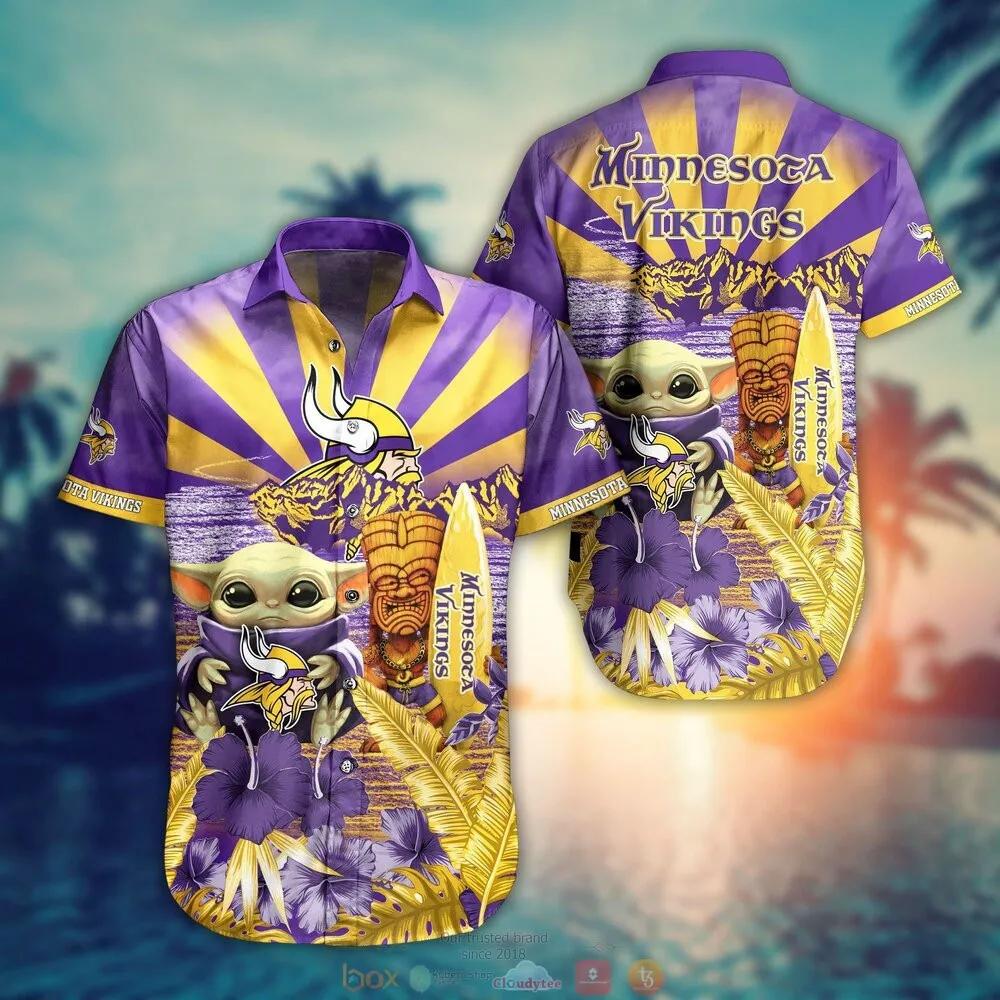 Minnesota Vikings Football Baby Yoda Hawaiian Shirt, NFL Hawaiian Shirt Moonbestprint