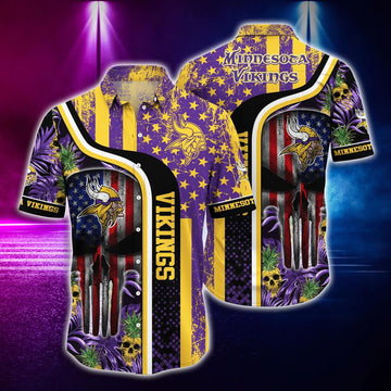 Minnesota Vikings Football Skull Hawaiian Shirt, NFL Hawaiian Shirt Moonbestprint
