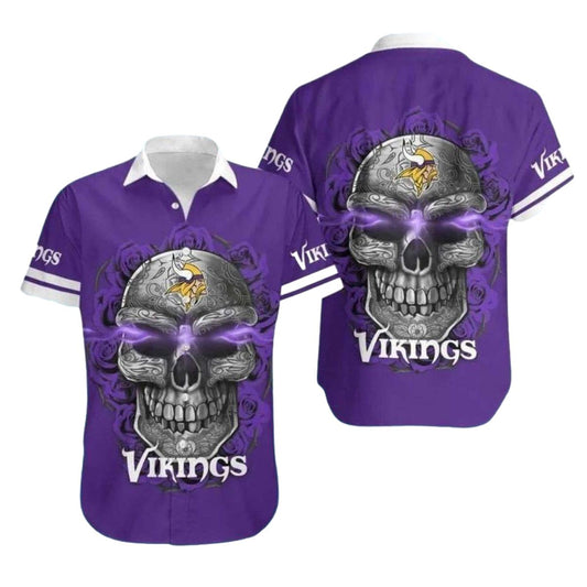 Minnesota Vikings Glowing Skull Hawaiian Shirt - Moonbestprint