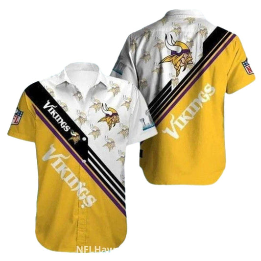 Minnesota Vikings Gold and White Viking Logo Hawaiian Shirt - Moonbestprint