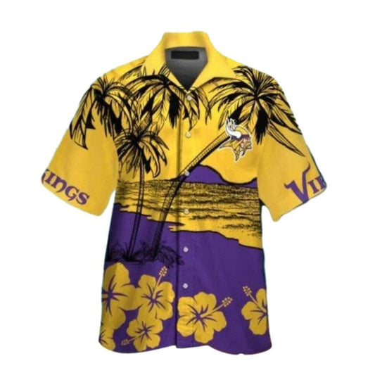 Minnesota Vikings Golden Beach Palm Hibiscus Hawaiian Shirt - Moonbestprint