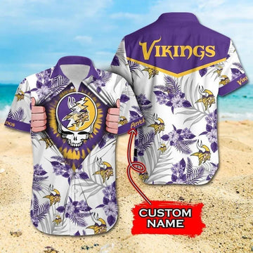 Minnesota Vikings Grateful Dead Custom Name Hawaiian Shirt, NFL Hawaiian Shirt Moonbestprint