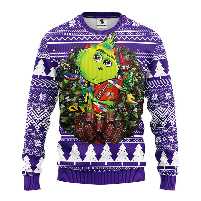 Minnesota Vikings Grinch Hug Ugly Christmas Sweater Moonbestprint