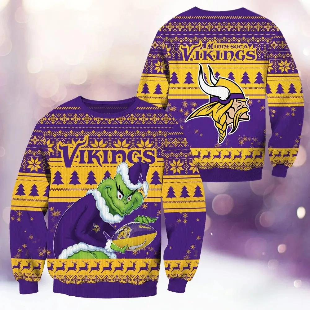 Minnesota Vikings Grinch Stolen Ugly Christmas Sweater, NFL Christmas Sweater Moonbestprint