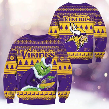 Minnesota Vikings Grinch Stolen Ugly Christmas Sweater, NFL Christmas Sweater Moonbestprint