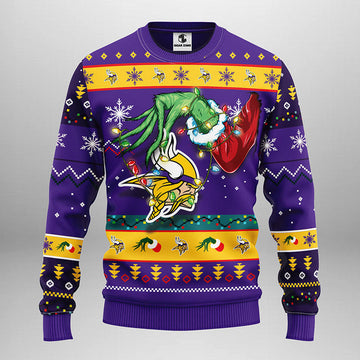 Minnesota Vikings Grinch Ugly Christmas Sweater Moonbestprint