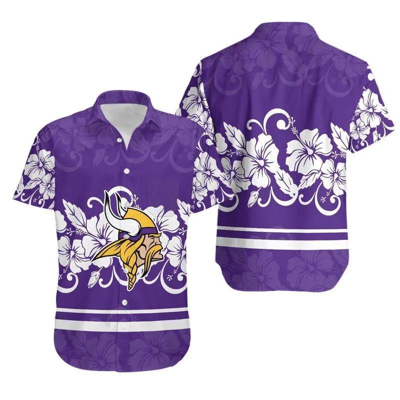 Minnesota Vikings Hibiscus Flowers New Hawaiian Shirt, NFL Hawaiian Shirt Moonbestprint