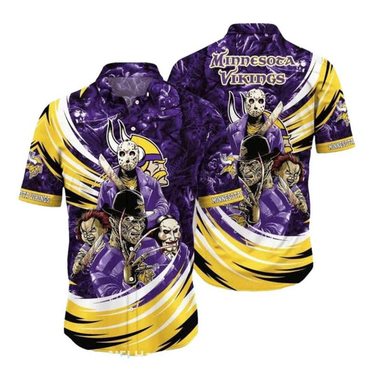 Minnesota Vikings Horror Movie Characters Hawaiian Shirt - Moonbestprint