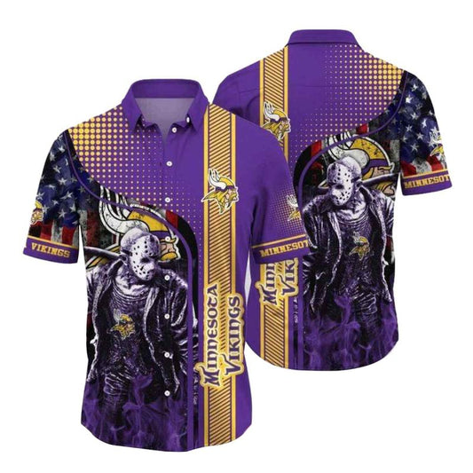 Minnesota Vikings Jason Voorhees US Flag Hawaiian Shirt - Moonbestprint