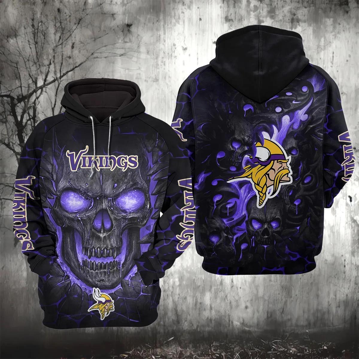 Minnesota Vikings Lava Skull 3D Hoodie, NFL Hoodie Moonbestprint