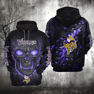 Minnesota Vikings Lava Skull 3D Hoodie, NFL Hoodie Moonbestprint