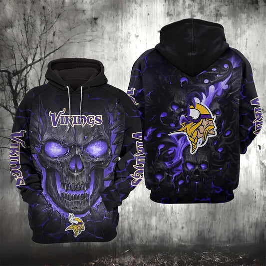 Minnesota Vikings Lava Skull 3D Hoodie, NFL Hoodie Moonbestprint