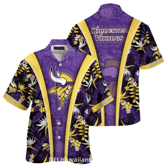 Minnesota Vikings Logo And Floral Panel Hawaiian Shirt - Moonbestprint
