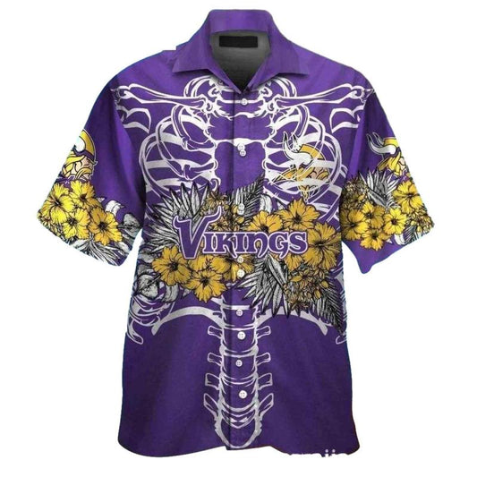Minnesota Vikings Logo And Skeleton Floral Hawaiian Shirt - Moonbestprint