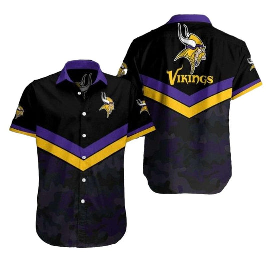 Minnesota Vikings Logo Black Hawaiian Shirt - Moonbestprint