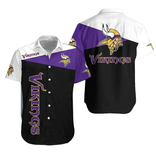 Minnesota Vikings Logo Classic Black Purple And White Hawaiian Shirt - Moonbestprint