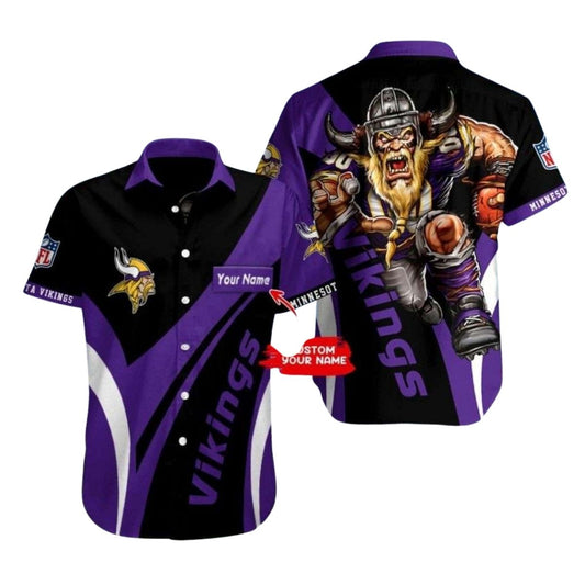 Personalized Minnesota Vikings Field Stride Black And Purple Hawaiian Shirt - Moonbestprint